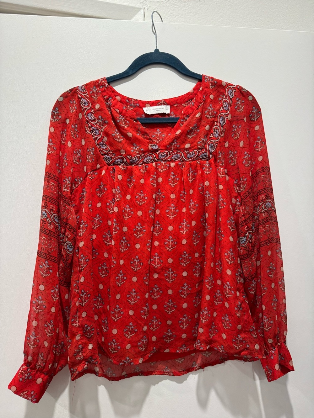 Lucky Brand Red Floral Peasant‎ Blouse
